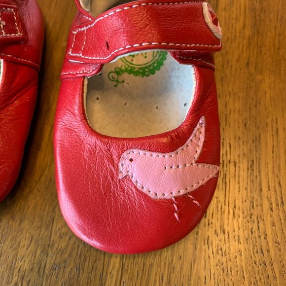 LIVIE & LUCA Pio Pio Baby Shoes Girls 0-6 Red Mary Jane Soft Crib Shoe Birds - Picture 7 of 9